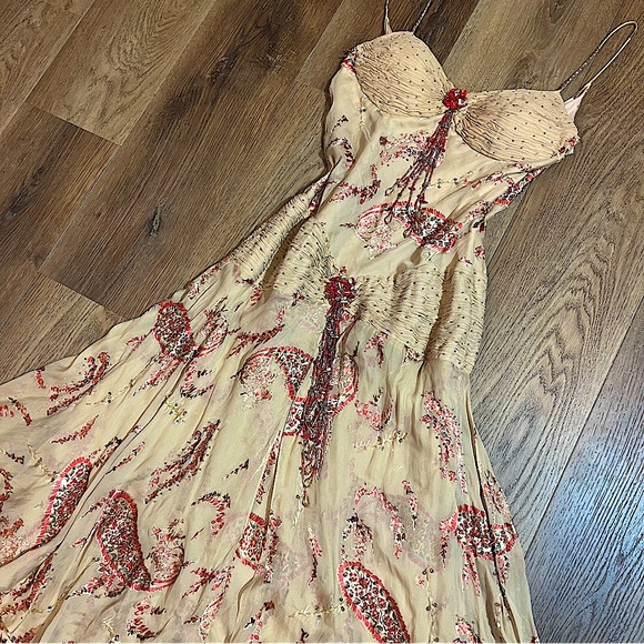 Vintage Y2K 100% Silk Beaded Dress Paisley Silk Beaded Dress Vintage Silk Dress - Picture 1 of 12